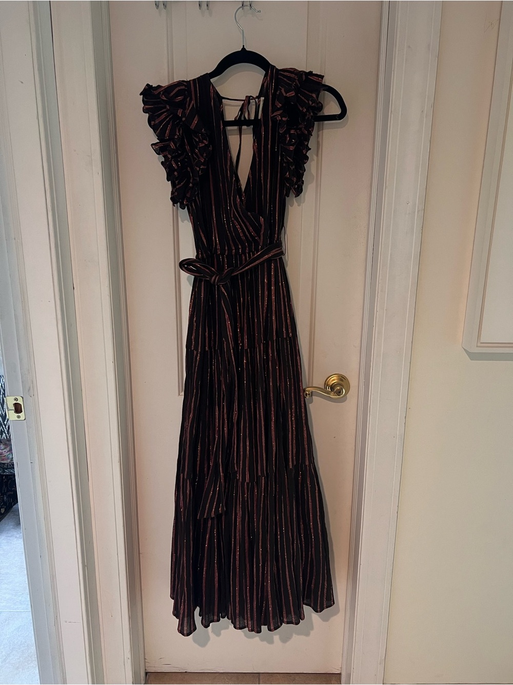 Ulla Johnson Liliana Striped Metallic Maxi Dress Brown Copper Size 0